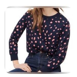 J. Crew Blue and Pink Heart Print Crew Neck Sweater